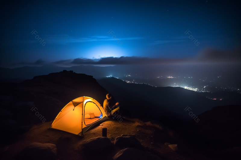实拍蓝色唯美夜景下帐篷露营周末时光背景,高清,摄影图,摄影图片,图片大全,摄影图免费下载